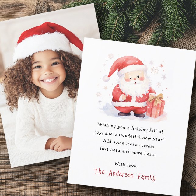 Niedlicher Weihnachtsfarbe Frohe Weihnachten Foto (Cute Santa watercolor Merry Christmas photo Holiday Card)