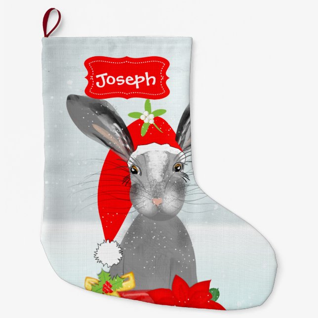 Niedlicher Weihnachtsfeiertag Bunny Rabbit bearbei Großer Weihnachtsstrumpf (Vorderseite)