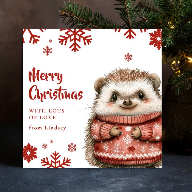 Niedlicher Weihnachtsfeiertag mit einem gemütliche Feiertagskarte (Cute Christmas Hedgehog with Cozy Sweater Holiday Card)