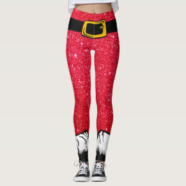 Niedlicher Weihnachtsfeiertag Roter Glitzer Santa  Leggings