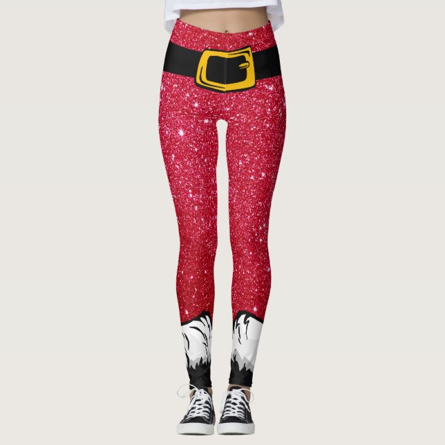 Niedlicher Weihnachtsfeiertag Roter Glitzer Santa  Leggings (Vorderseite)