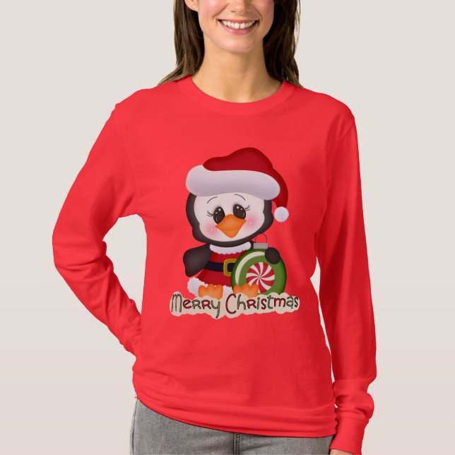 Niedlicher Weihnachtsferien-Pinguin-T - Shirt (Vorderseite)
