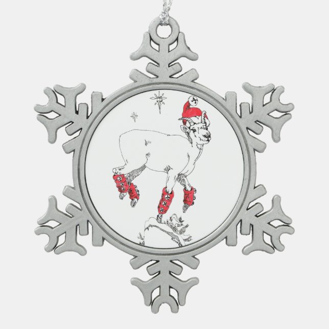 Niedlicher Weihnachtsfest - Ram Goat Prancing Holi Schneeflocken Zinn-Ornament (Vorderseite)
