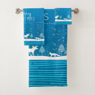 Niedlicher Weihnachtsfest Winterschneeflockenmuste Badhandtuch Set