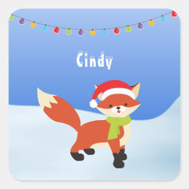 Niedlicher Weihnachtsfox auf Schnee Quadratischer Aufkleber