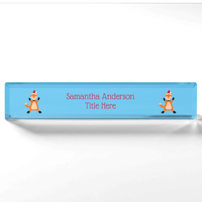 Niedlicher Weihnachtsfox Custom Namensplakette (Vorderseite)
