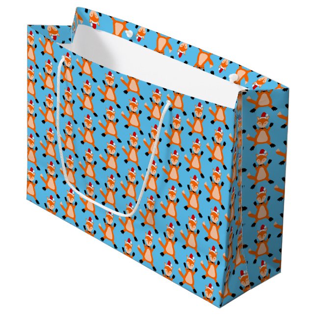 Niedlicher Weihnachtsfox Gemustert Große Geschenktüte (Vorderseite Schrägansicht)