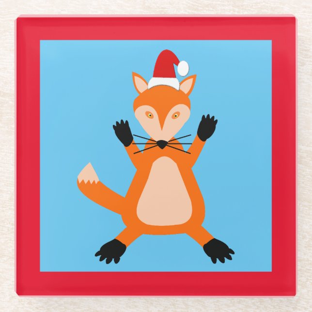 Niedlicher Weihnachtsfox Glasuntersetzer (Vorderseite)