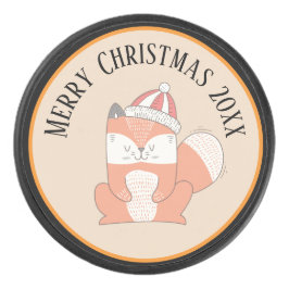 Niedlicher Weihnachtsfox mit Hut Eishockey Puck