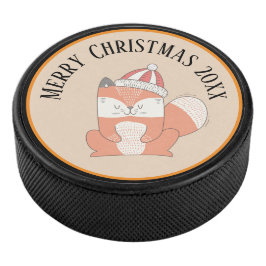 Niedlicher Weihnachtsfox mit Hut Eishockey Puck