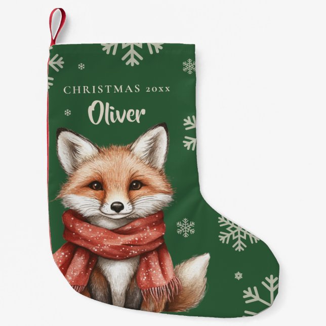 Niedlicher Weihnachtsfox mit Scarf Kleiner Weihnachtsstrumpf (Vorderseite)