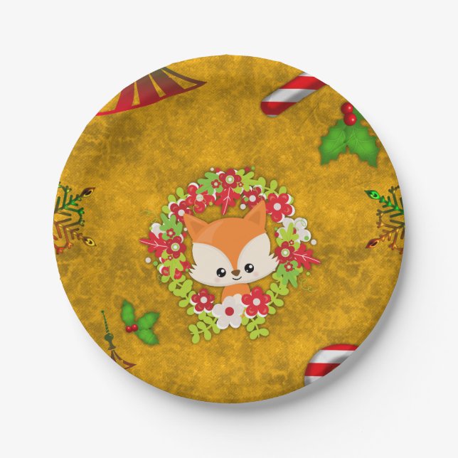 Niedlicher Weihnachtsfox Pappteller (Vorderseite)