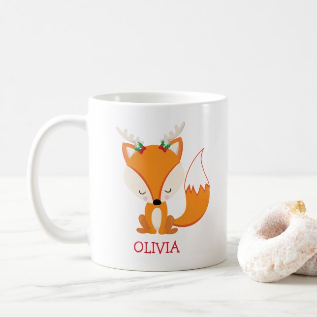 Niedlicher Weihnachtsfox Personalisierte Tasse (Mit Donut)