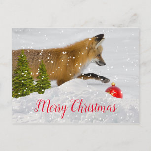 Niedlicher Weihnachtsfox und Rote Ornamente Postkarte