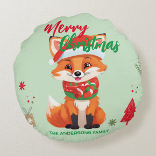 Niedlicher Weihnachtsfox Weihnachten Weihnachtsfei Rundes Kissen
