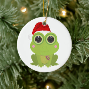Niedlicher Weihnachtsfrosch mit Santa-Hut Festlich Keramik Ornament