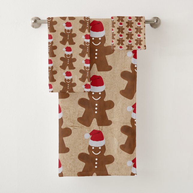 Niedlicher Weihnachtsgingerbrot Mann Cookies Kraft Badhandtuch Set (Insitu)