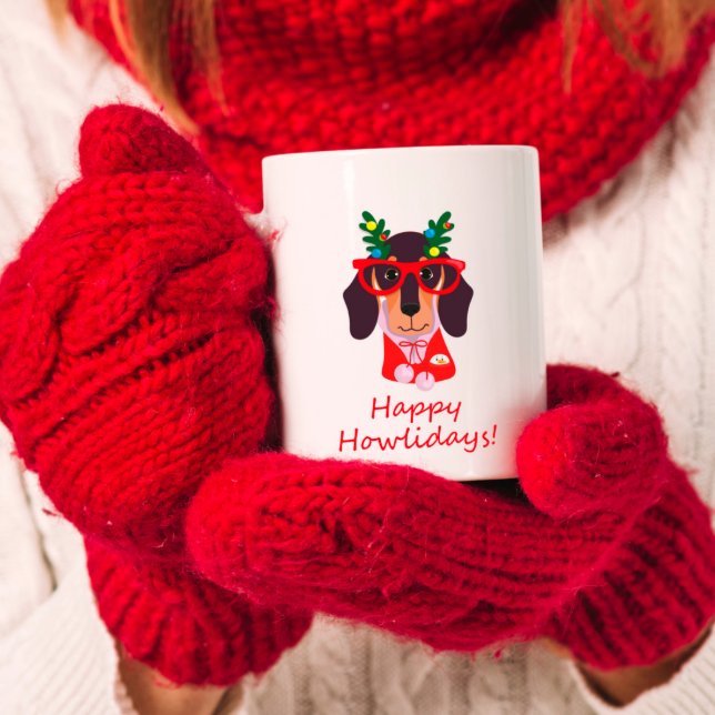 Niedlicher Weihnachtsglücks Feiertage Dackel Dacke Kaffeetasse (Cute Christmas Happy Howlidays Doxie Dachshund Dog Coffee Mug)