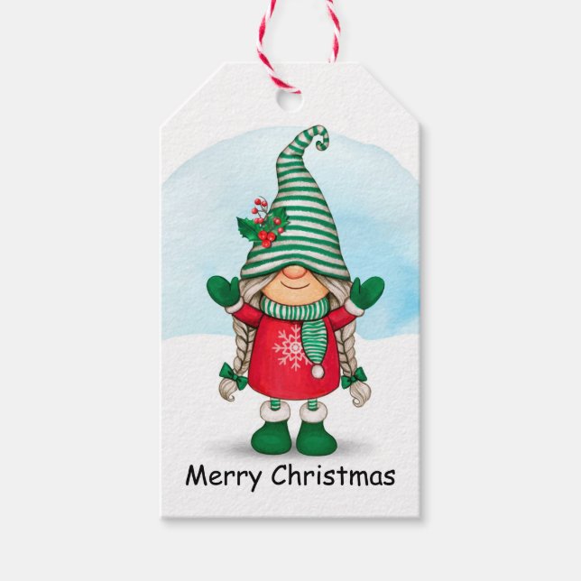 Niedlicher Weihnachtsgnome Geschenkanhänger (Vorderseite)