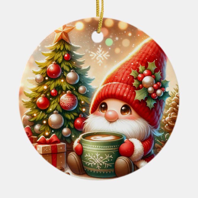 Niedlicher Weihnachtsgnome Keramik Ornament (Vorne)