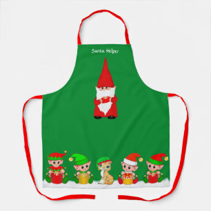 Niedlicher Weihnachtsgnome und Elfsquad auf grüner Schürze