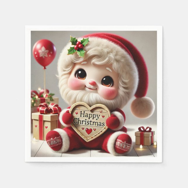 Niedlicher Weihnachtsgruß des Weihnachtsmanns Serviette (Vorderseite)