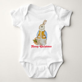 Niedlicher Weihnachtshase mit einem Korb mit Ficht Baby Strampler