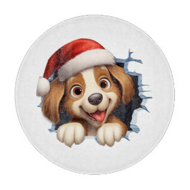 Niedlicher Weihnachtshund durch die Mauer illustri Schneidebrett