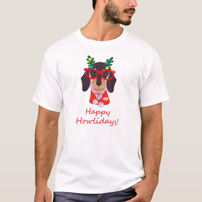 Niedlicher Weihnachtshund Feiertage Dackel Dackel  T-Shirt (Vorderseite)