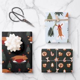 Niedlicher Weihnachtshund Geschenkpapier Set