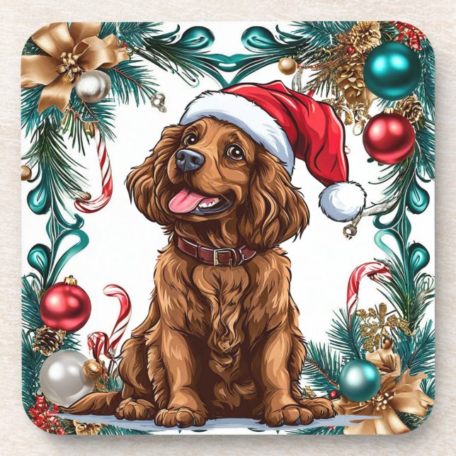 Niedlicher Weihnachtshund Getränkeuntersetzer (Vorderseite)