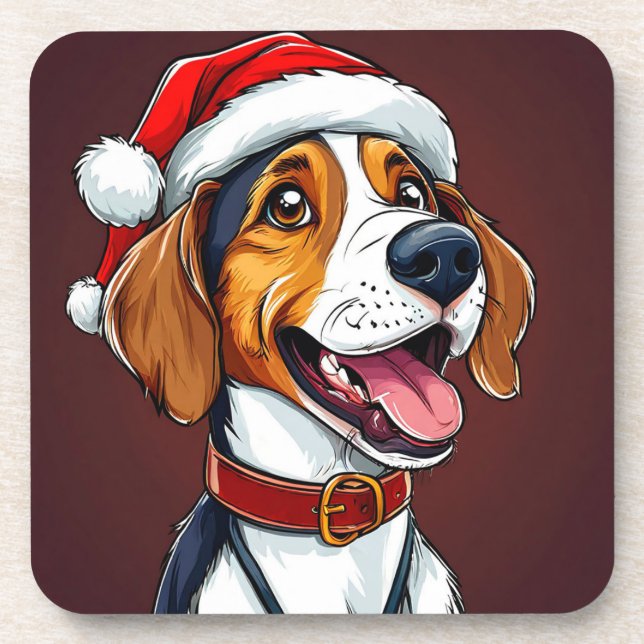 Niedlicher Weihnachtshund Getränkeuntersetzer (Vorderseite)