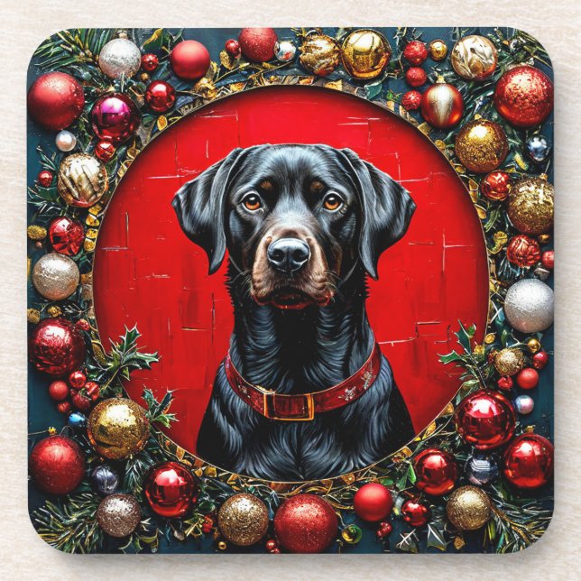 Niedlicher Weihnachtshund Getränkeuntersetzer (Vorderseite)