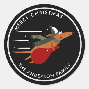 Niedlicher Weihnachtshund individuell anpassbarer  Runder Aufkleber