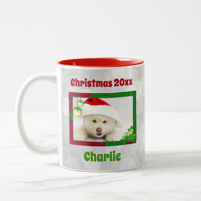 Niedlicher Weihnachtshund Katze Haustier Foto Keep Zweifarbige Tasse (Links)