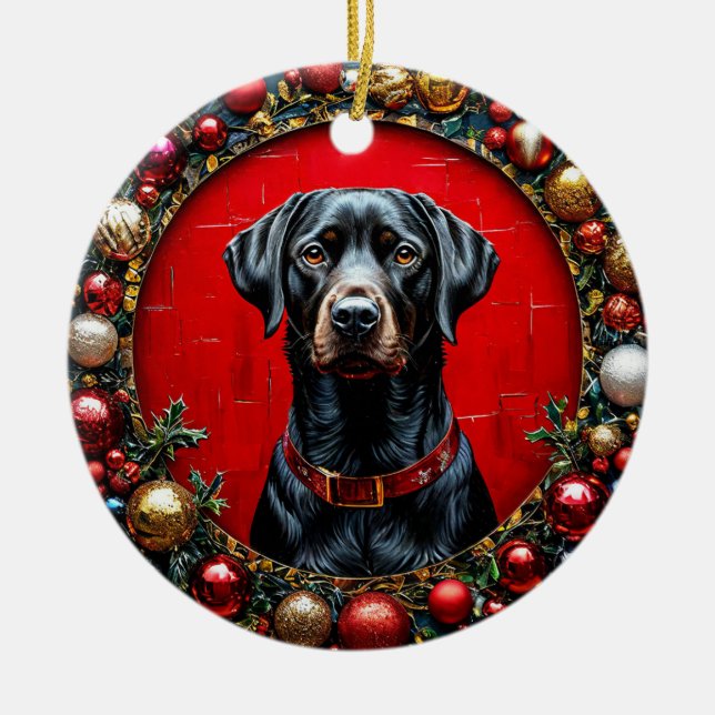 Niedlicher Weihnachtshund Keramik Ornament (Vorne)