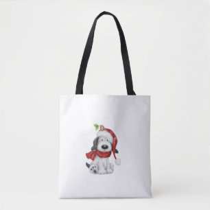 Niedlicher Weihnachtshund mit Weihnachtsmannmütze 