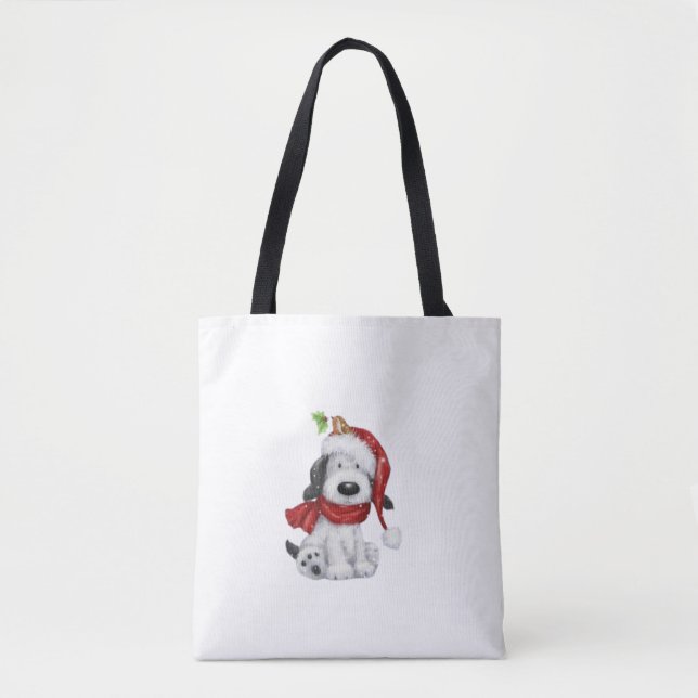 Niedlicher Weihnachtshund mit Weihnachtsmannmütze  (Vorderseite)