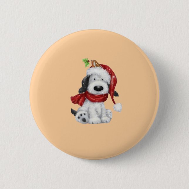 Niedlicher Weihnachtshund mit Weihnachtsmannmütze  Button (Vorderseite)