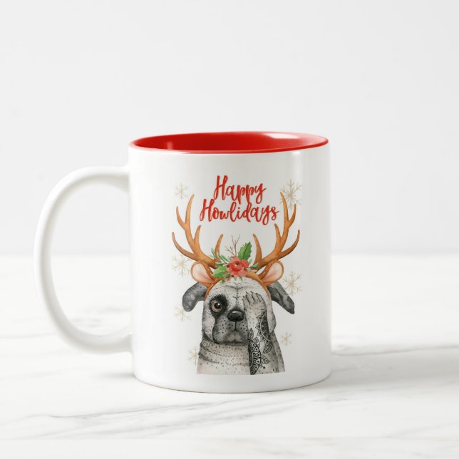Niedlicher Weihnachtshund Mops zwei kräftige Tasse (Links)