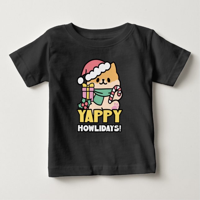 Niedlicher Weihnachtshund - Yappy Howlidays Baby T-shirt (Vorderseite)