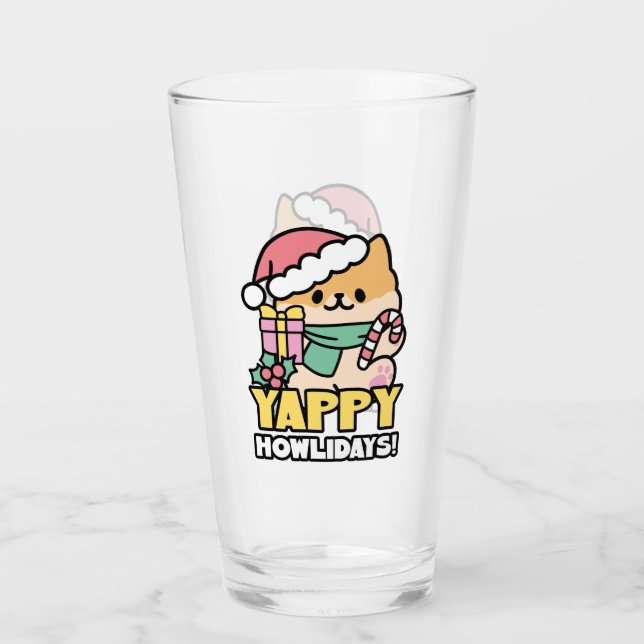 Niedlicher Weihnachtshund - Yappy Howlidays Glas (Vorderseite)