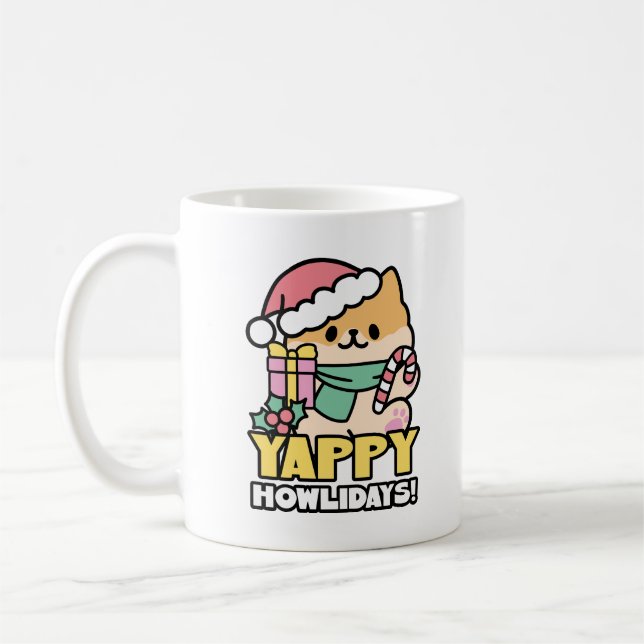 Niedlicher Weihnachtshund - Yappy Howlidays Kaffeetasse (Links)