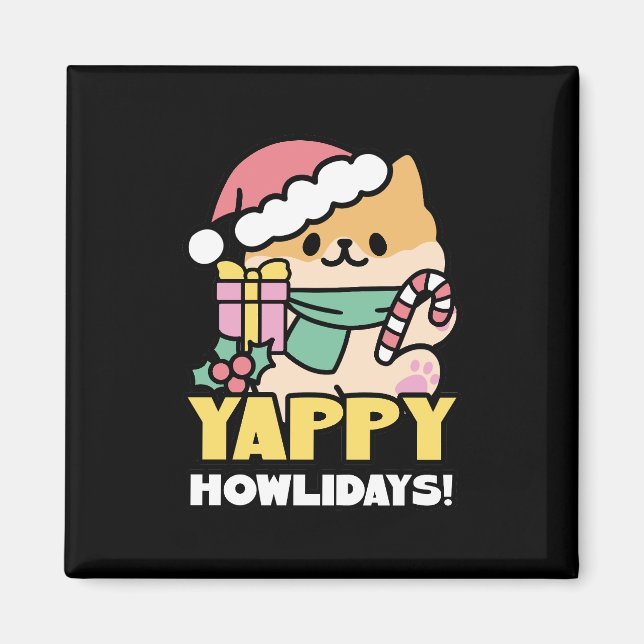 Niedlicher Weihnachtshund - Yappy Howlidays Magnet (Vorne)