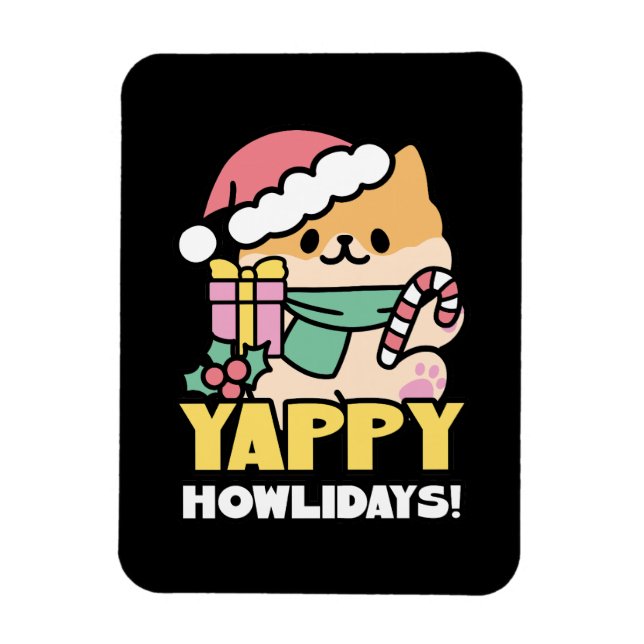 Niedlicher Weihnachtshund - Yappy Howlidays Magnet (Vertikal)