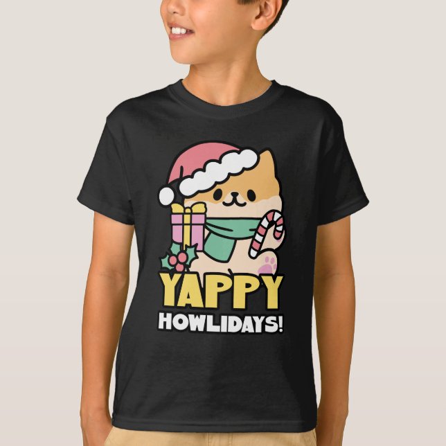 Niedlicher Weihnachtshund - Yappy Howlidays T-Shirt (Vorderseite)