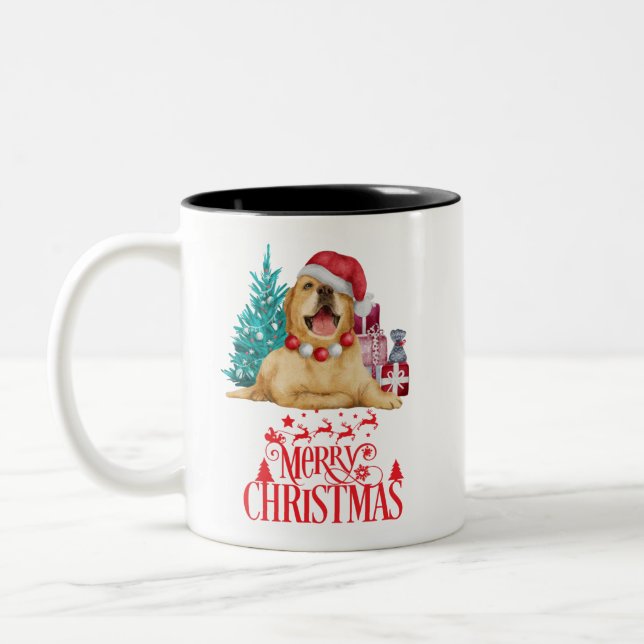 Niedlicher Weihnachtshund Zweifarbige Tasse (Links)