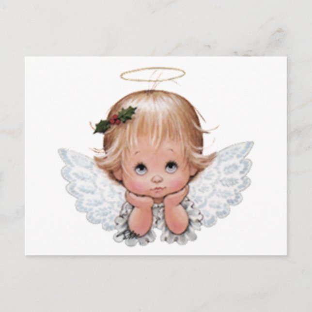 Niedlicher Weihnachtsjunge Angel in den Händen Postkarte (Vorderseite)