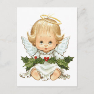 Niedlicher Weihnachtsjunge Angel und Holly Postkarte