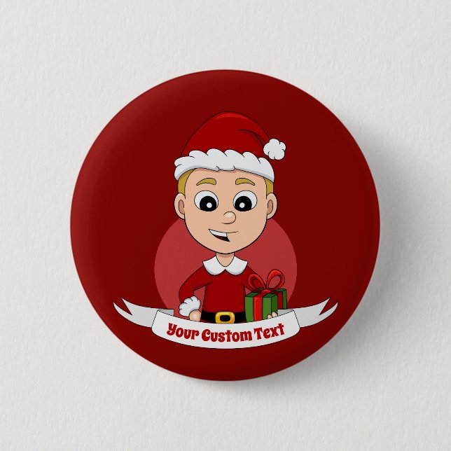 Niedlicher Weihnachtsjunge Cartoon Button (Vorderseite)